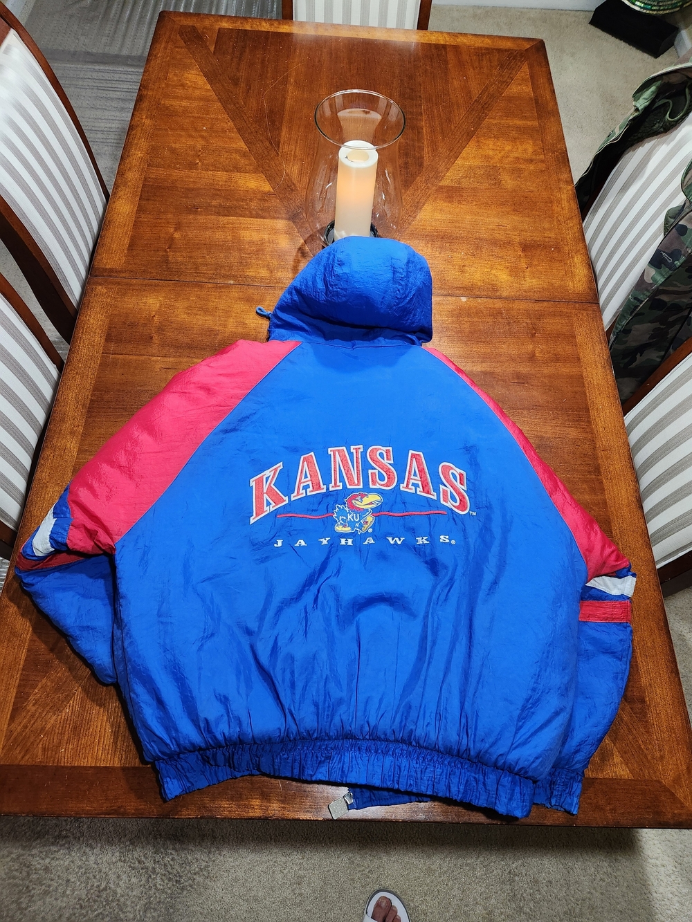 Vintage LOGO 7 Kansas Jayhawks Blue and Red Puffer Jacket Size XL